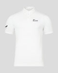 White NZC Pinnacle stripe golf polo with subtle stripes and BlackCaps logo on the left chest