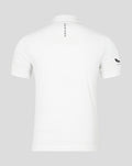 Back view of white Pinnacle stripe polo showing vertical CASTORE branding near the neckline and a small sleeve logo