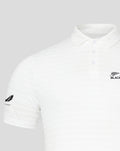 White NZC Pinnacle Stripe Golf Polo with faint stripes and Blackcaps logo on chest