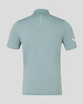 Back view of NZC Club Essential Golf Polo in light teal with vertical CASTORE lettering along the neck