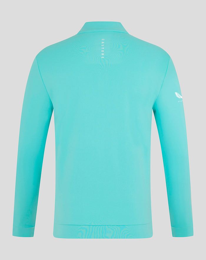 Back view of turquoise NZC Club Classic 1/4 zip top with Castore branding down the center back