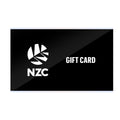 NZC gift card graphic with logo and the words gift card on a black diagonal background