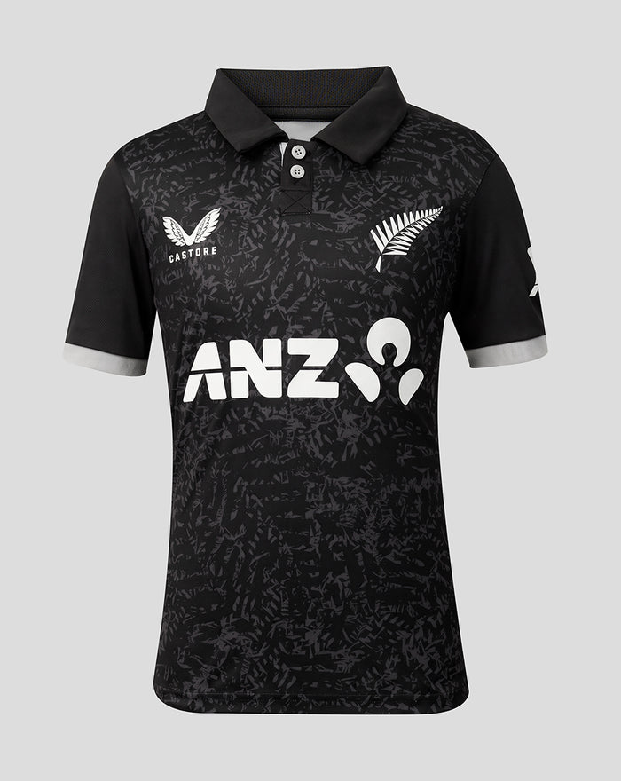 Junior 26/27 Black Caps ODI Short Sleeve Shirt - Black