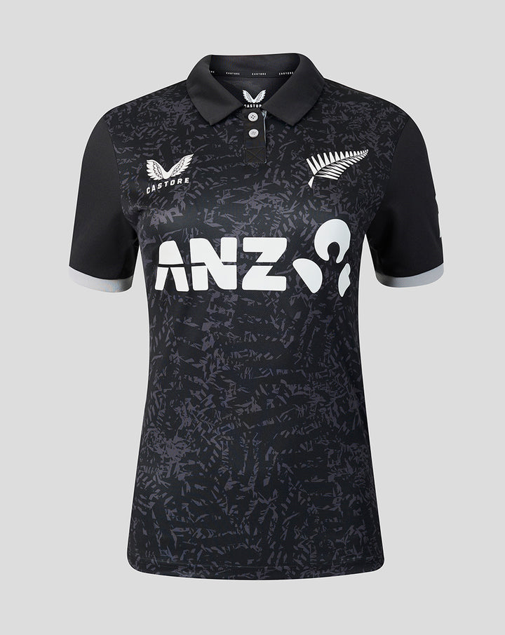 Womens 26/27 White Ferns ODI Short Sleeve Shirt - Black