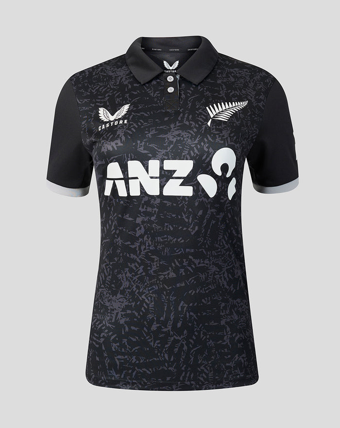 Womens 26/27 White Ferns ODI Short Sleeve Shirt - Black