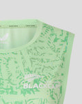 Mint green sleeveless training tee close up of neck and chest with New Zealand BlackCaps logo.