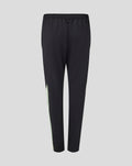 Back view of black training knit pants with neon green side stripe and elastic waistband