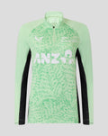 Front view of womens 25/26 training midlayer top in mint green with black sleeve panels