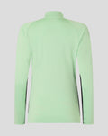 Back view of women's mint green training midlayer top with black side panels