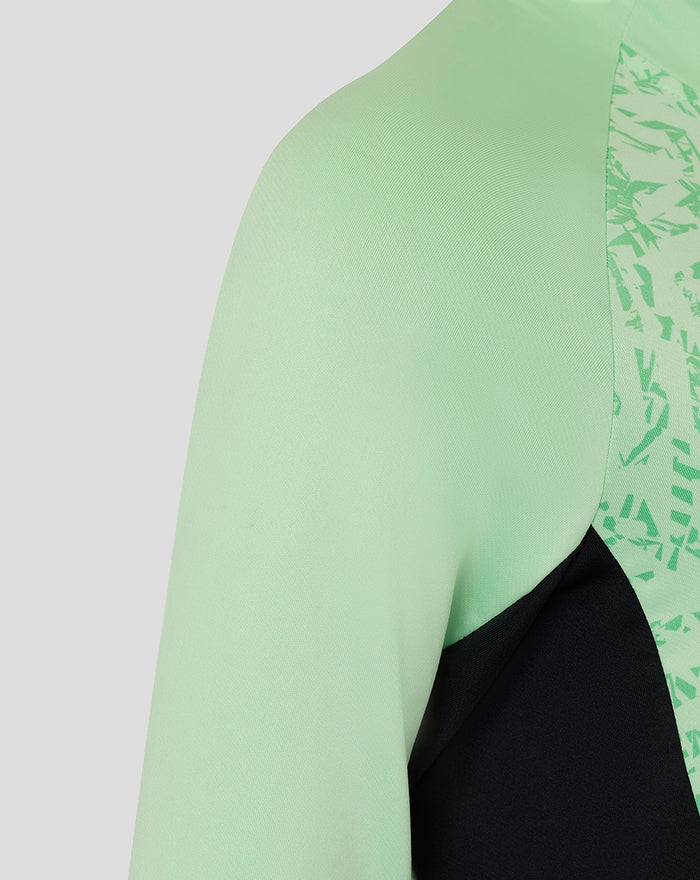 Close up of the mint green sleeve showing smooth fabric texture on the training midlayer top.