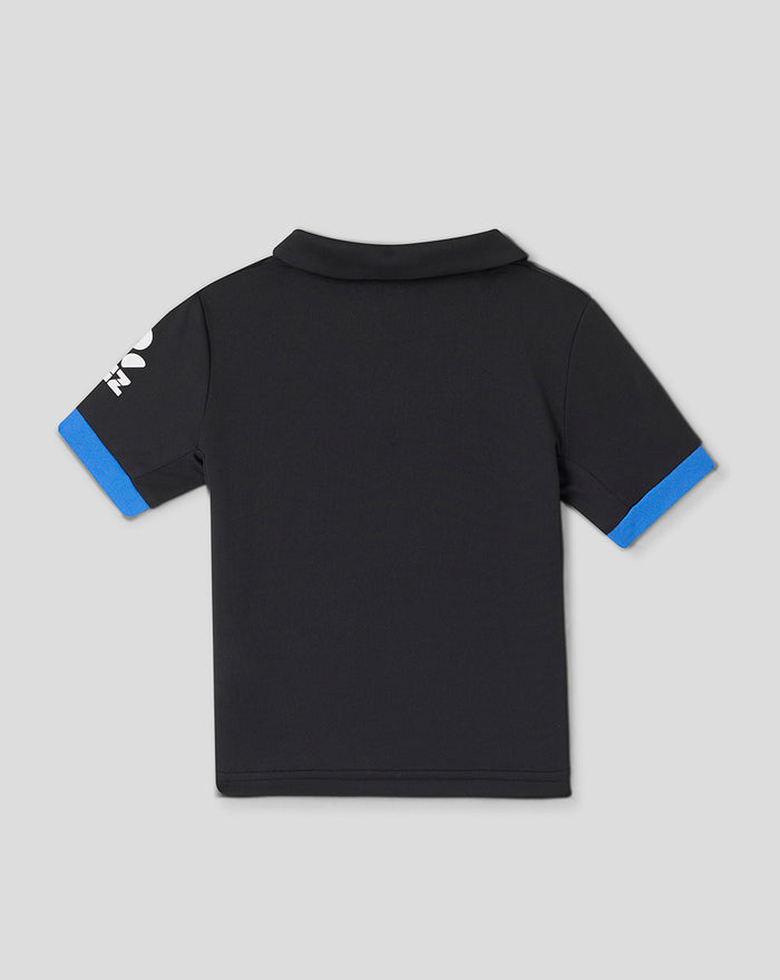 Back view of Infant T20 25/26 Short Sleeve Shirt in navy with blue sleeve cuffs.