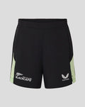 Junior 25/26 Nzc training shorts in black with lime side panels and Blackcaps and Castore logos