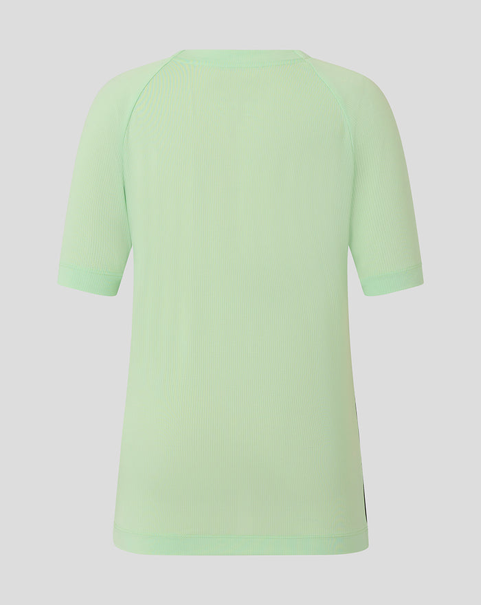 Back view of a pastel mint green junior training short sleeve T-shirt.