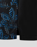 Side view of black Junior T20 shirt featuring a blue palm leaf print panel and vent at the hem.