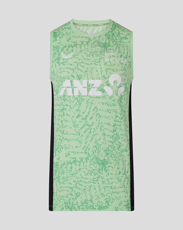 Mint green sleeveless training shirt with black side panels and a bold ANZ logo across the front.