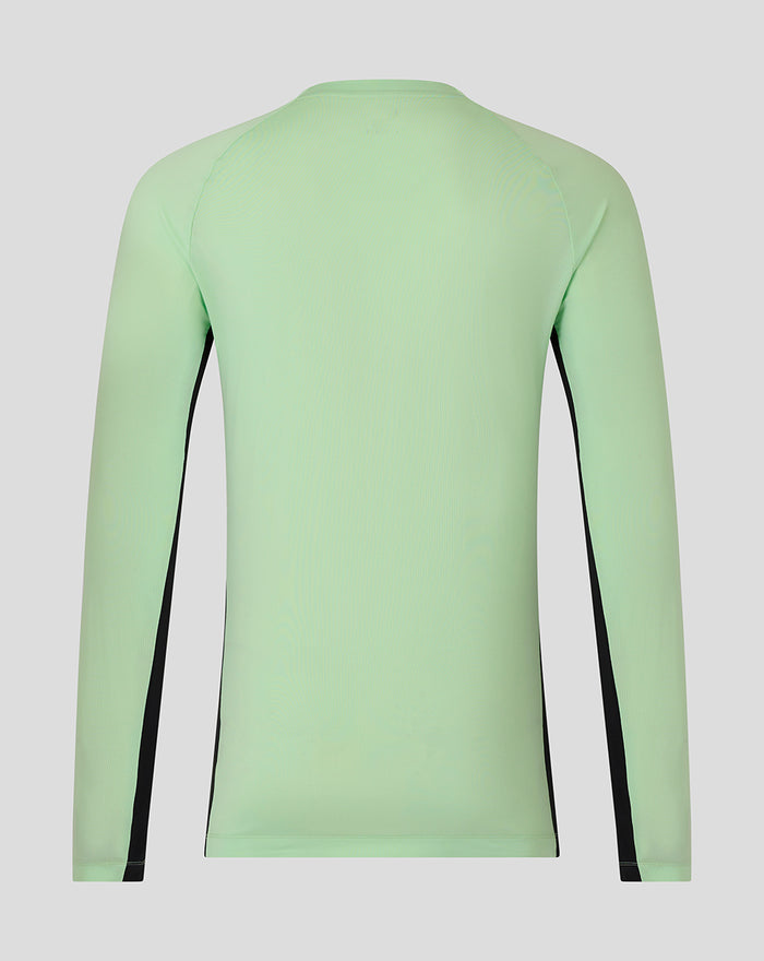 Back view of mint green Mens 25/26 Training Long Sleeve T Shirt with black side panels