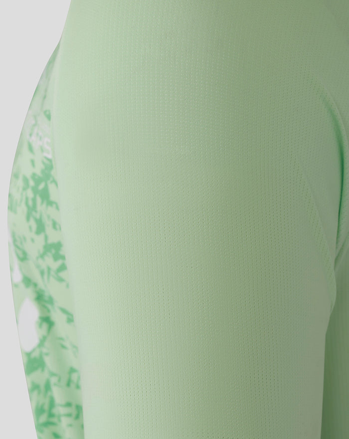 Close up of mint green knit fabric showing fine texture of the Mens 25/26 Training Long Sleeve T Shirt