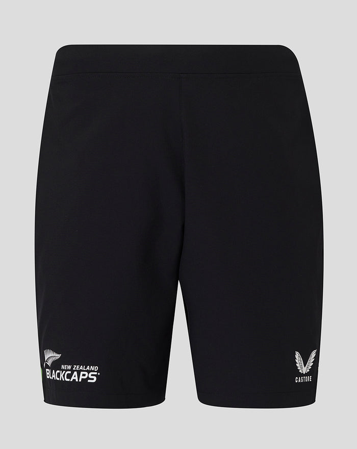 Back view of black Mens 25/26 Training Shorts with New Zealand Blackcaps logo and fern emblem.
