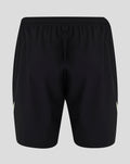 Back view of black men's training shorts with an elastic waistband