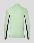 Back view of a mint green men's training midlayer top with black side panels