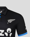 Men's black T20 short sleeve polo with fern emblem and ANZ sponsor, blue sleeve edge.