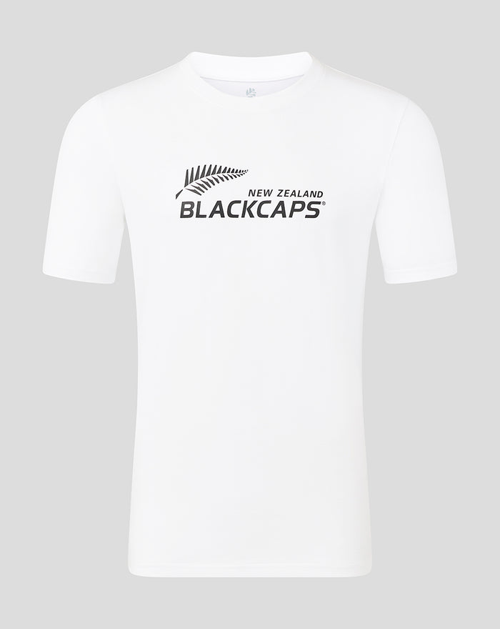 White Adult Core Black Caps Tee with black New Zealand BLACKCAPS logo centered on the chest