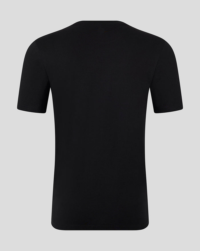 Back view of black Adult Core Black Caps Tee with short sleeves and plain fabric