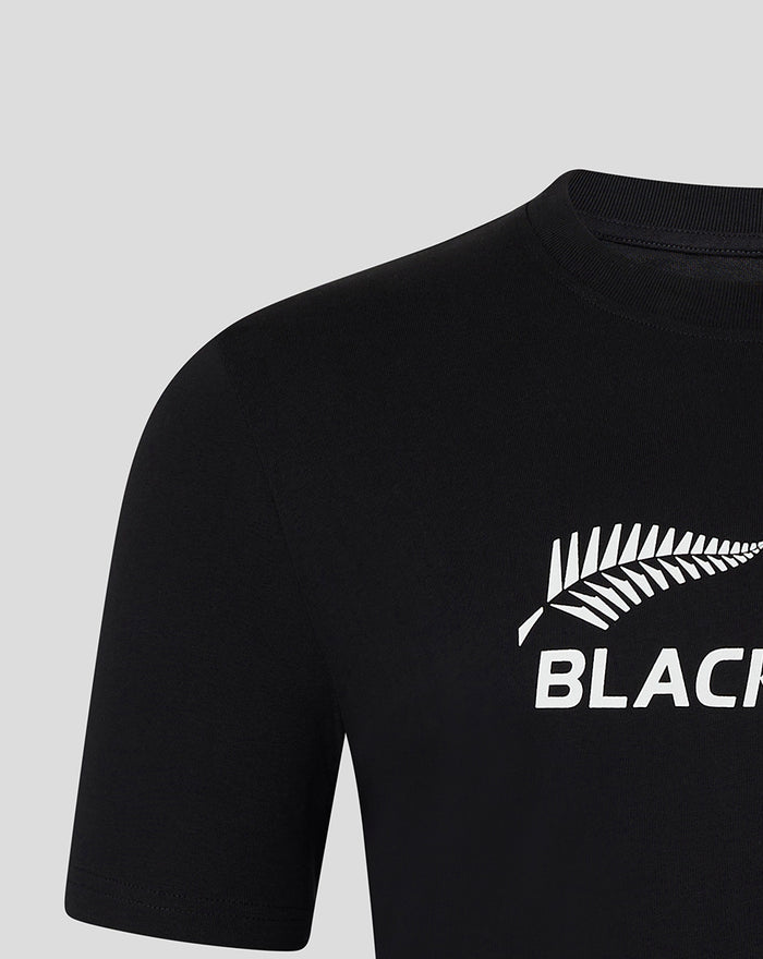 Adult Core Black Caps Tee in black with white fern graphic and BLACKCAPS text on the chest