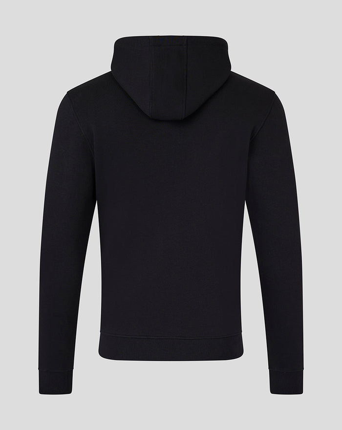 Back view of the black Junior Core hoodie showing the attached hood from behind.