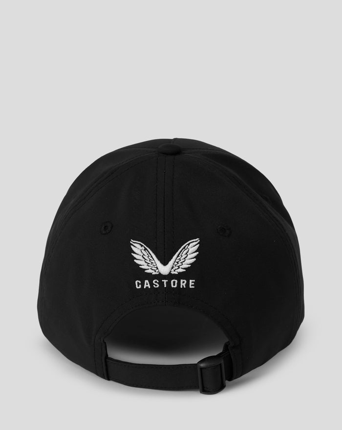Black cap with white wing crest and CASTORE branding on the front