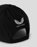 Black adults 25/26 ODI playing cap with white wing crest embroidery and Castore branding